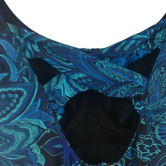 Lands End Underwire Slimming Paisley One Piece Swimsuit Size 8 Blue Ruching - Picture 7 of 11